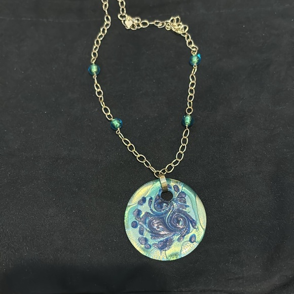 14kt Gold necklace with beautiful glass!! Perfect for summer tans! ❤️ - Picture 4 of 5